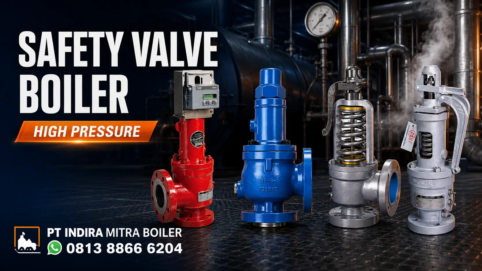 Safety valve boiler high pressure untuk pengaman tekanan berlebih pada steam boiler industri oleh PT Indira Mitra Boiler