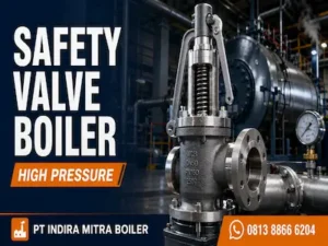 Safety valve boiler tekanan tinggi untuk melindungi steam boiler dari tekanan berlebih pada sistem pembangkit uap industri.
