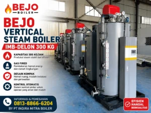 Bejo Vertical Boiler gas fired dengan desain kompak, andal, dan efisiensi energi tinggi untuk menghasilkan steam stabil pada industri makanan, tekstil, farmasi, kimia, laundry, dan manufaktur.
