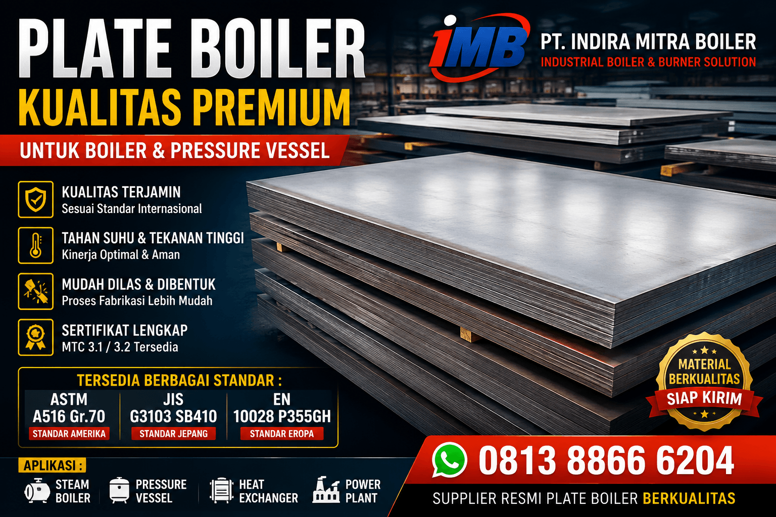 Ketangguhan pelat ASTM A516 Grade 70 untuk boiler dan pressure vessel Ketangguhan pelat ASTM A516 Grade 70 untuk boiler dan pressure vessel